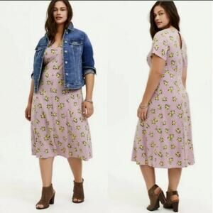 Torrid Pink Lemon Print Midi Dress Size 1